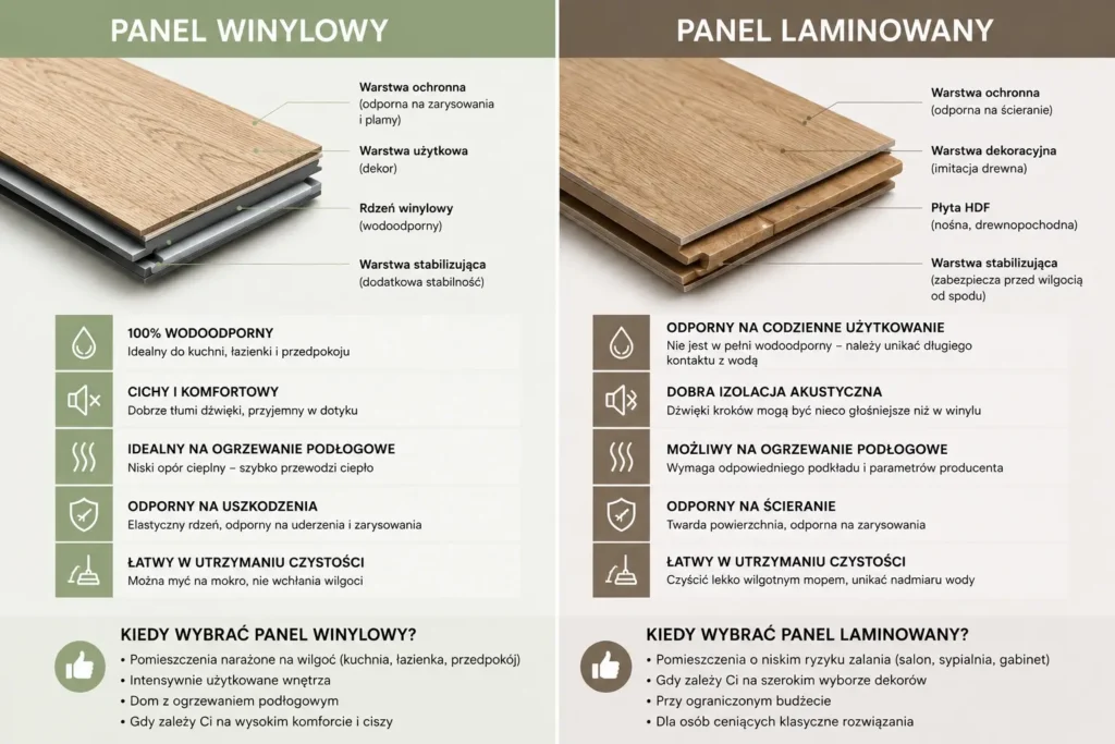 Porównanie budowy i właściwości paneli winylowych oraz laminowanych